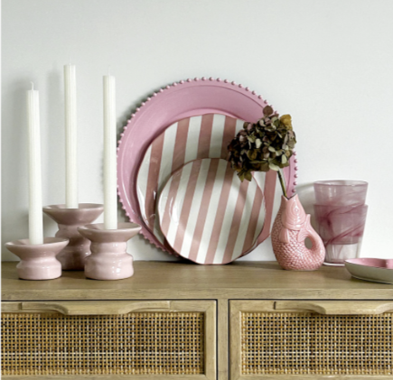 Set de 4 Assiettes rayées Trattoria ROSE - Différentes tailles