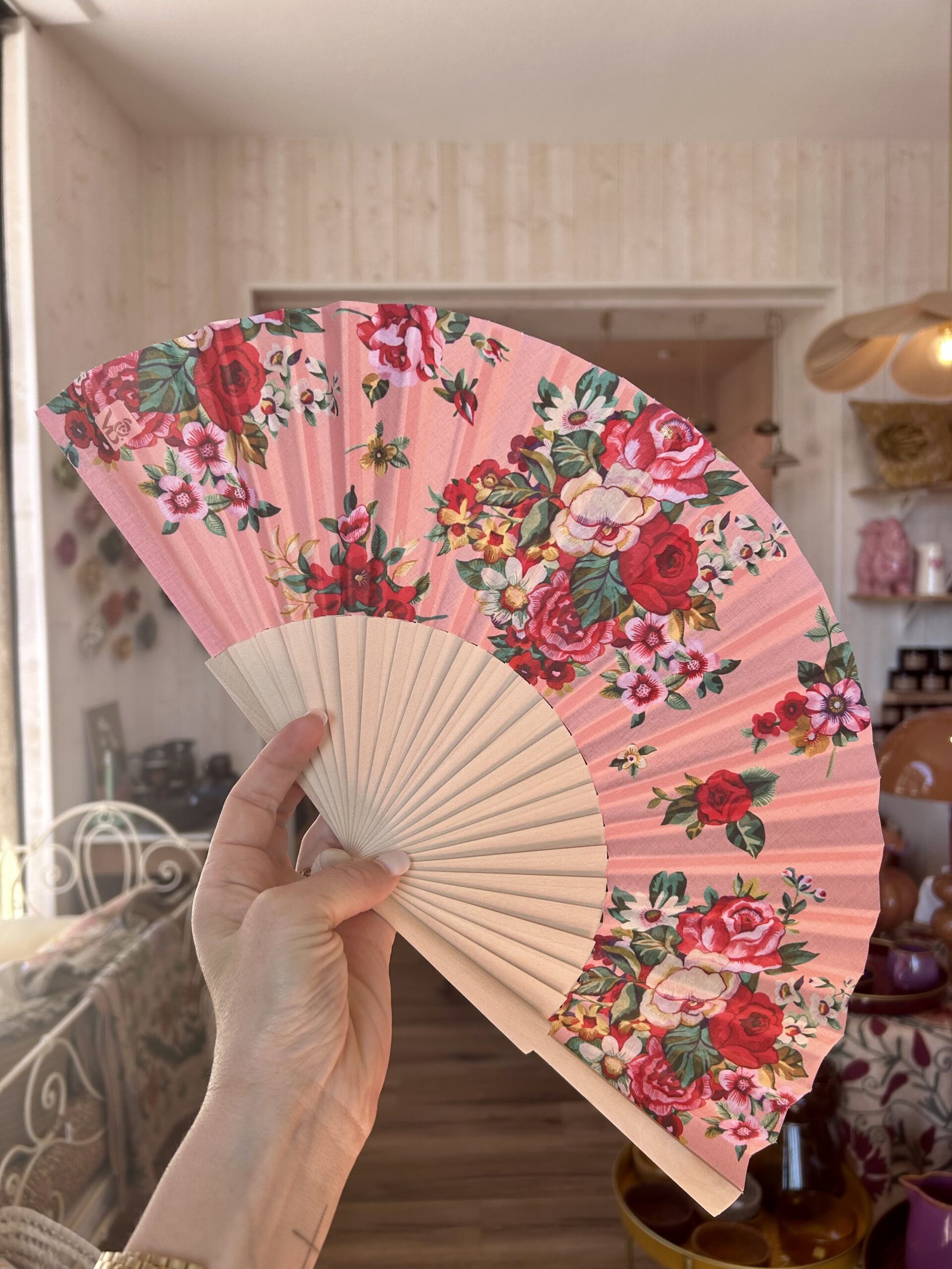 Eventail bois de bouleau MIA rose
