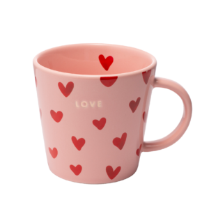 Mug en céramique rose avec coeurs LOVE