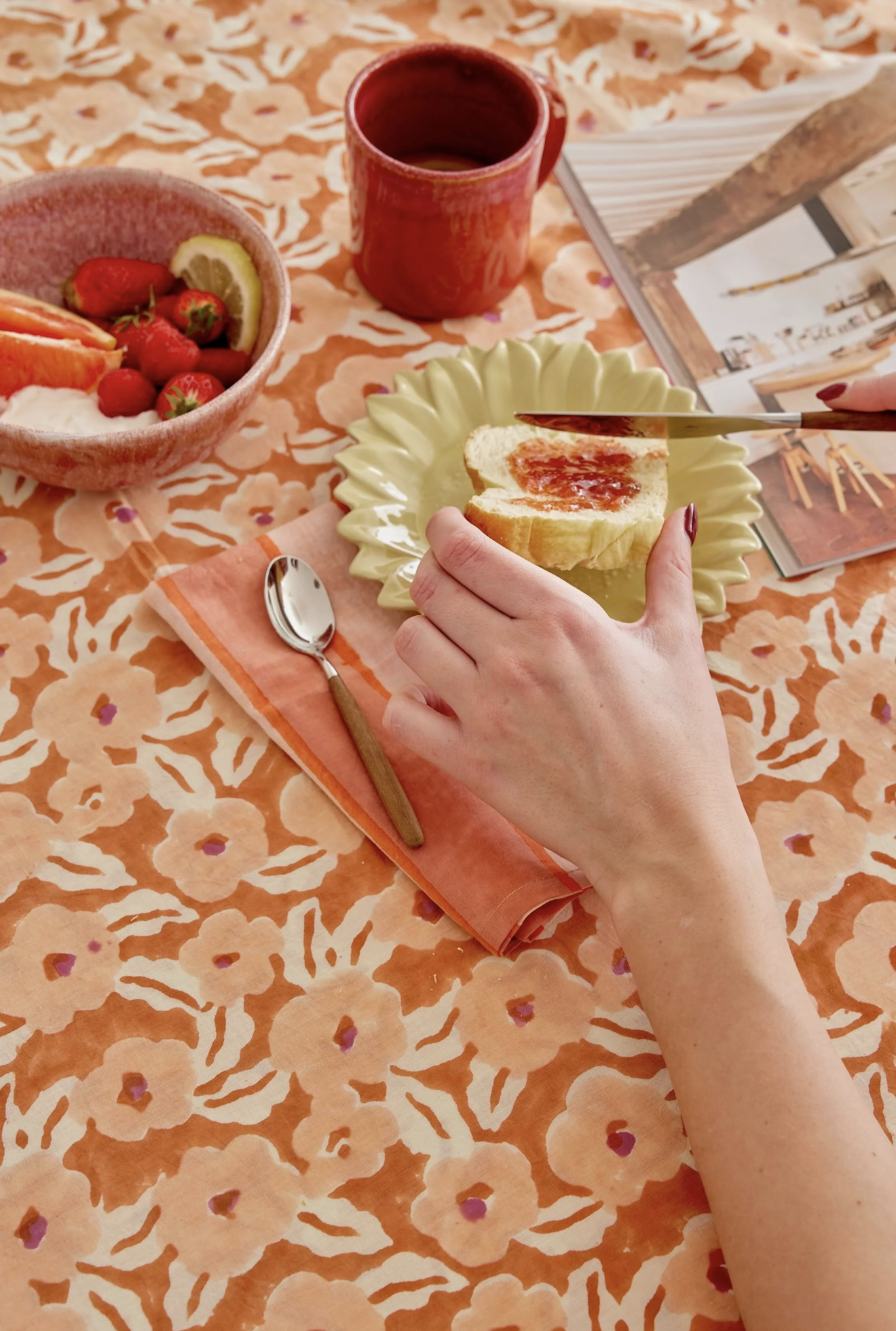 Nappe Indienne - Chunni Fleurie Orange 170 x 250 cm – Image 3
