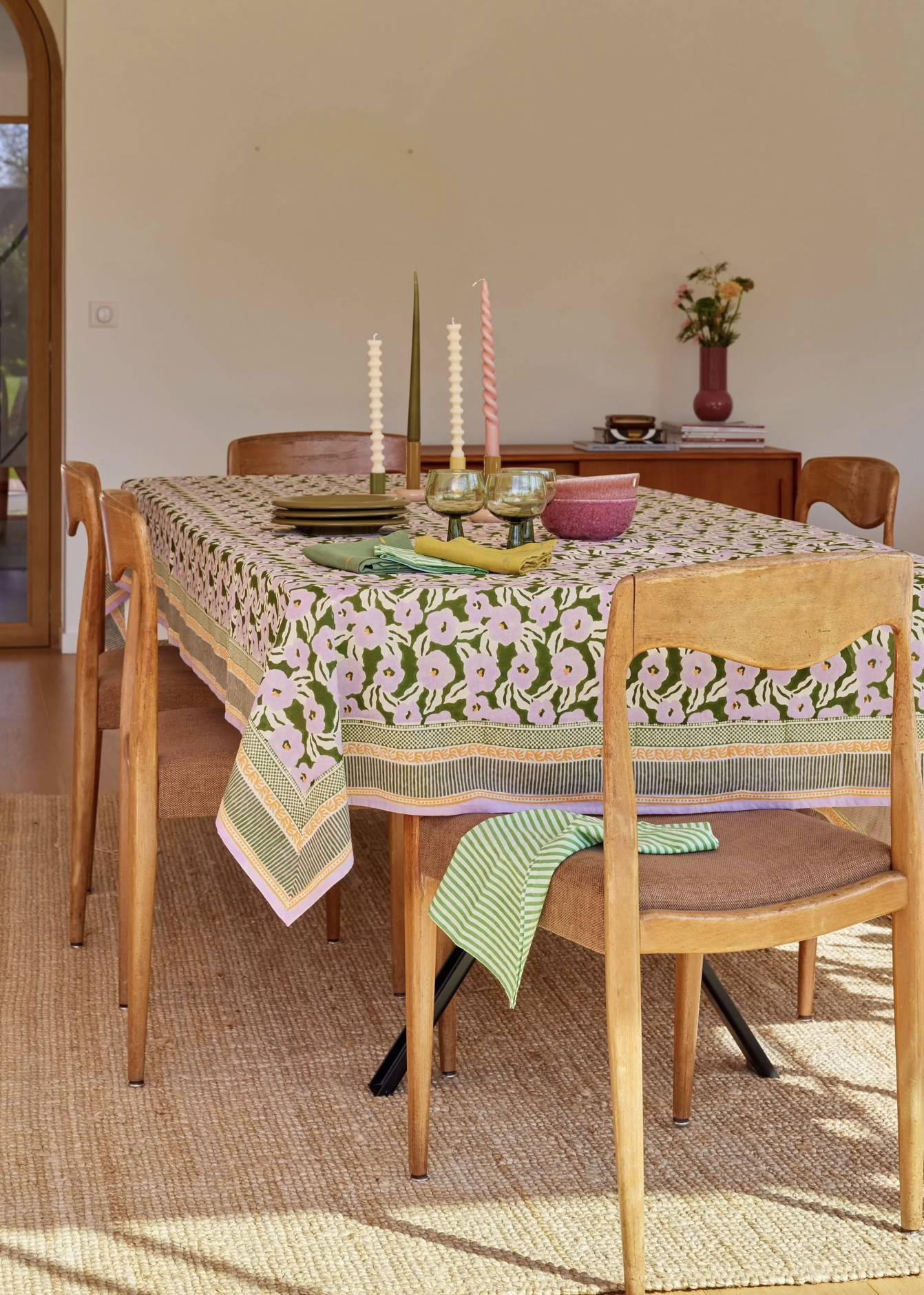 Nappe Indienne - Chunni Fleurie Vert 170 x 250 cm – Image 3