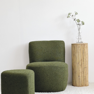 Fauteuil Eve Tissu Bouclette Vert Kaki