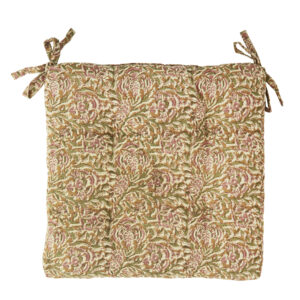 Galette de chaise carrée florale - Rose & Vert 45 x 45cm