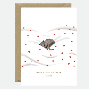 Cosy cat Happy Birthday - Carte de voeux