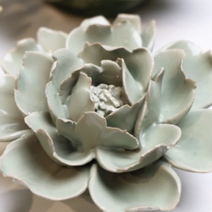 Fleur murale en céramique Vert Jade - Rose