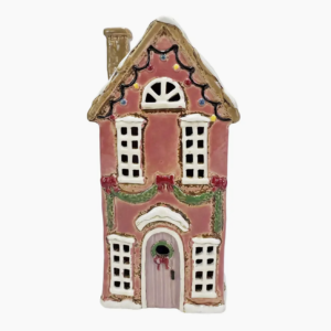 Maison Photophore de Noël rose en céramique – Clayre & Eef