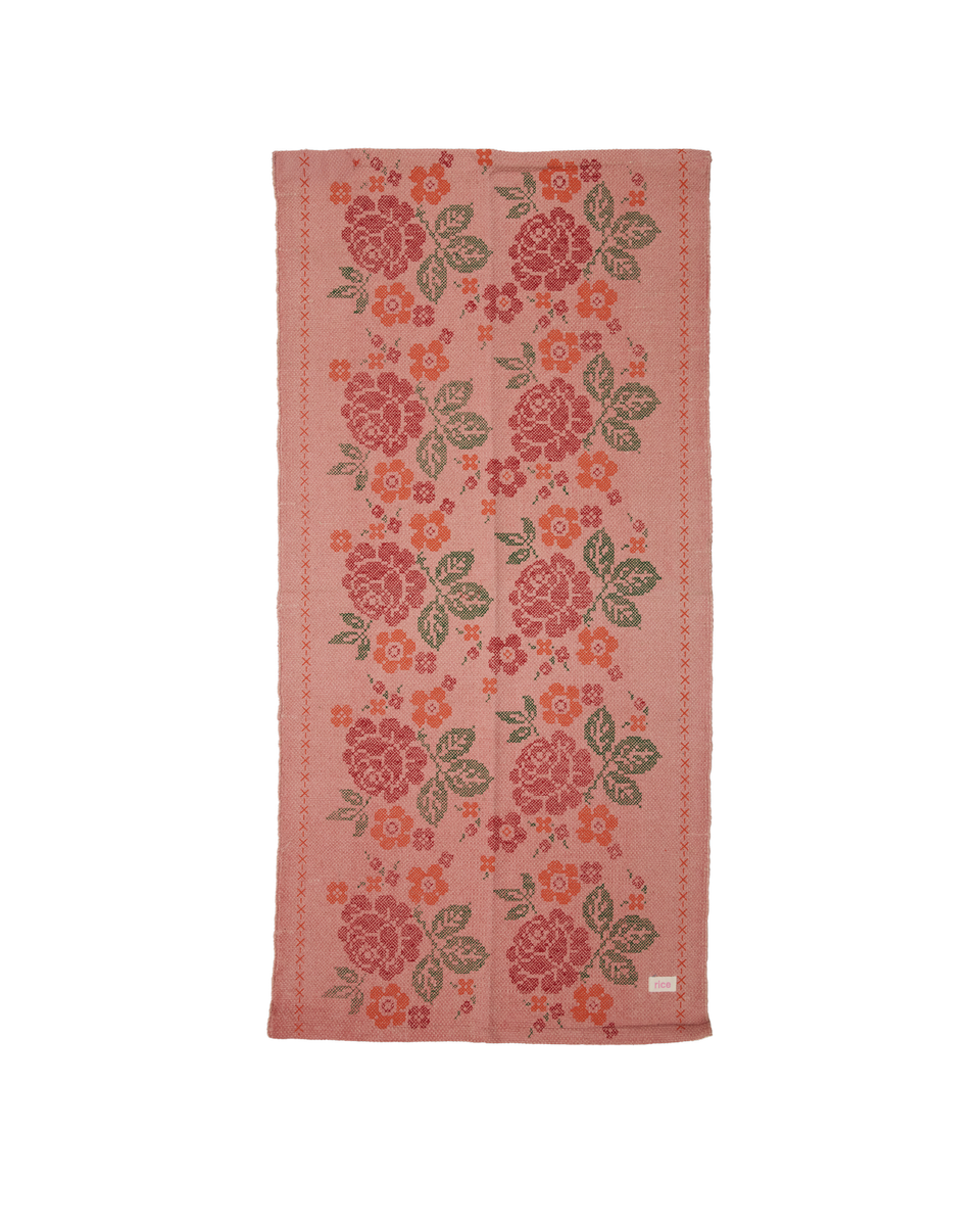 Tapis rectangulaire rose à fleurs en coton – 70 × 150 cm RICE