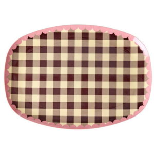 Plateau / Assiette rectangulaire Vichy à carreaux Marron – RICE
