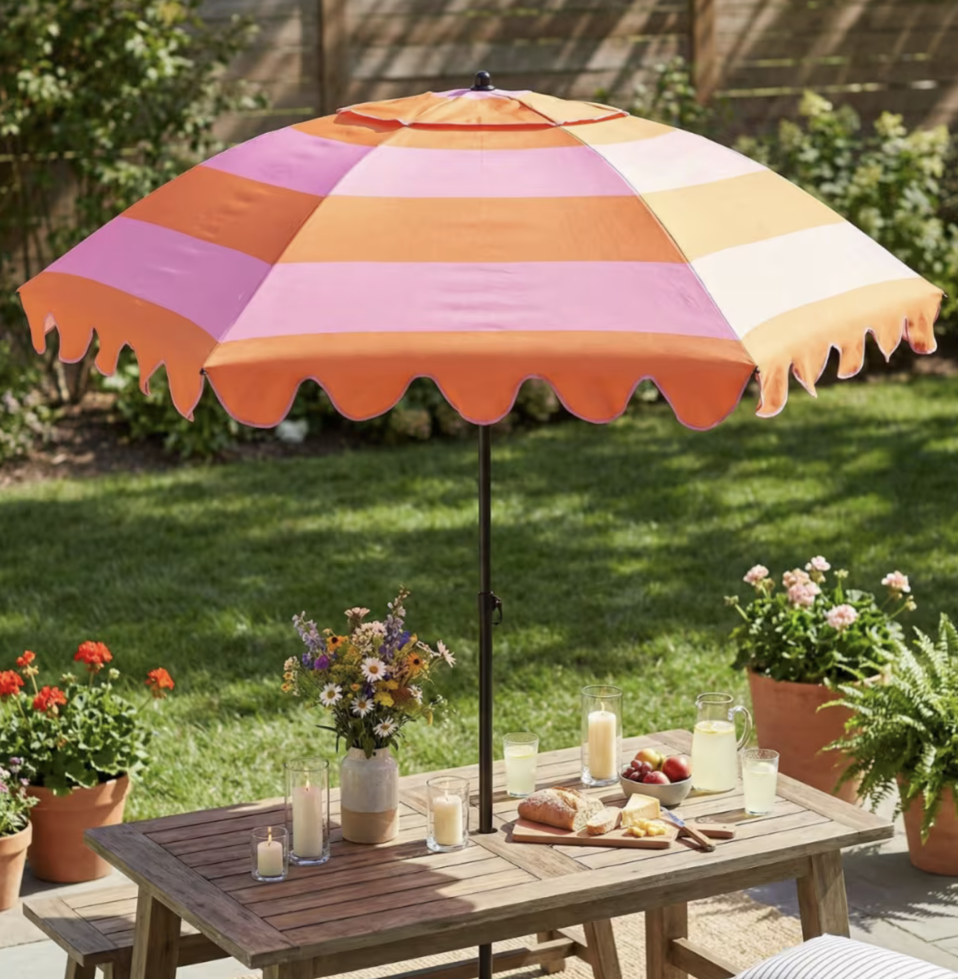 Parasol Inclinable à rayures Rose & Orange Ø197 cm – Image 3