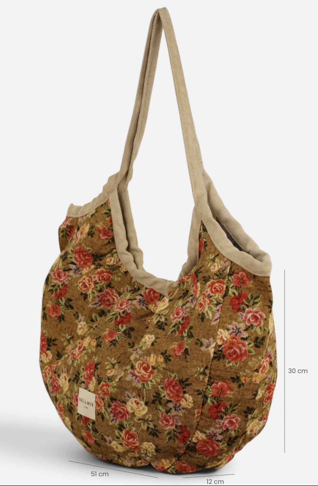 Sac cabas fleuri Esme à bordure beige – De La Mur – Image 3