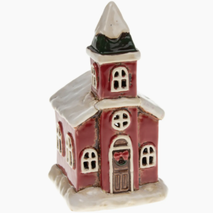 Église photophore de Noël rouge en céramique – Village Pottery