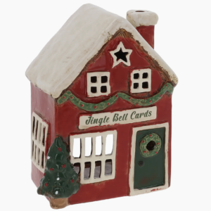 Maison photophore de Noël rouge Jingle Bell Cards – Village Pottery