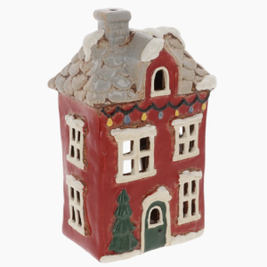 Grande maison photophore de Noël rouge – Village Pottery